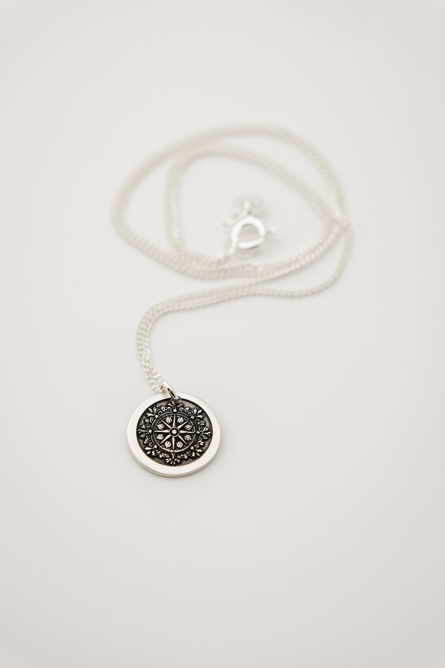 Necklace, Engraved Round Compass Necklace