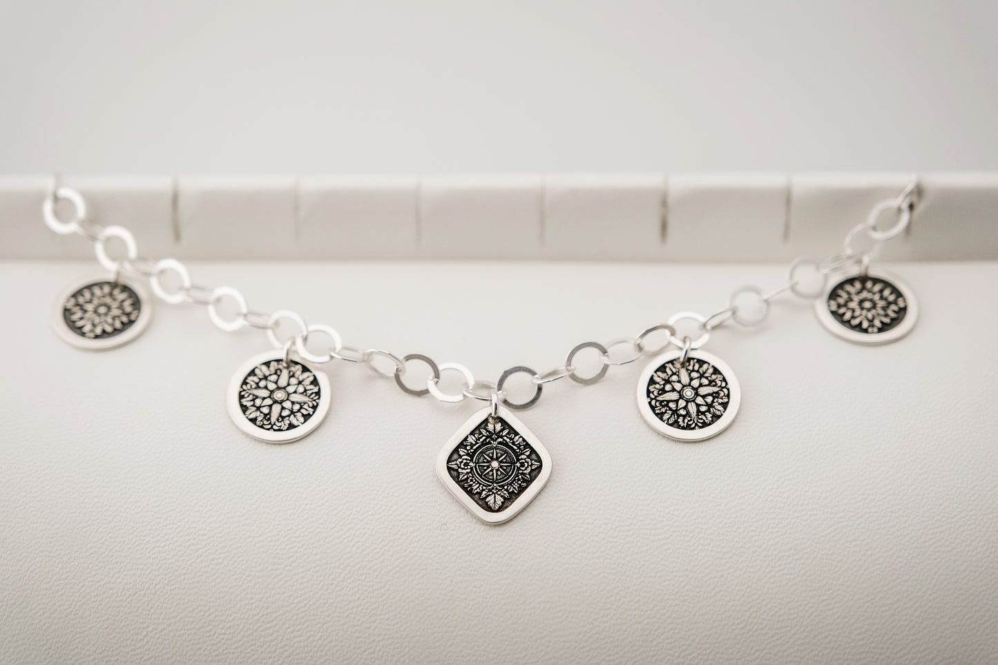 Necklace, Engraved Sterling Silver Charm Choker