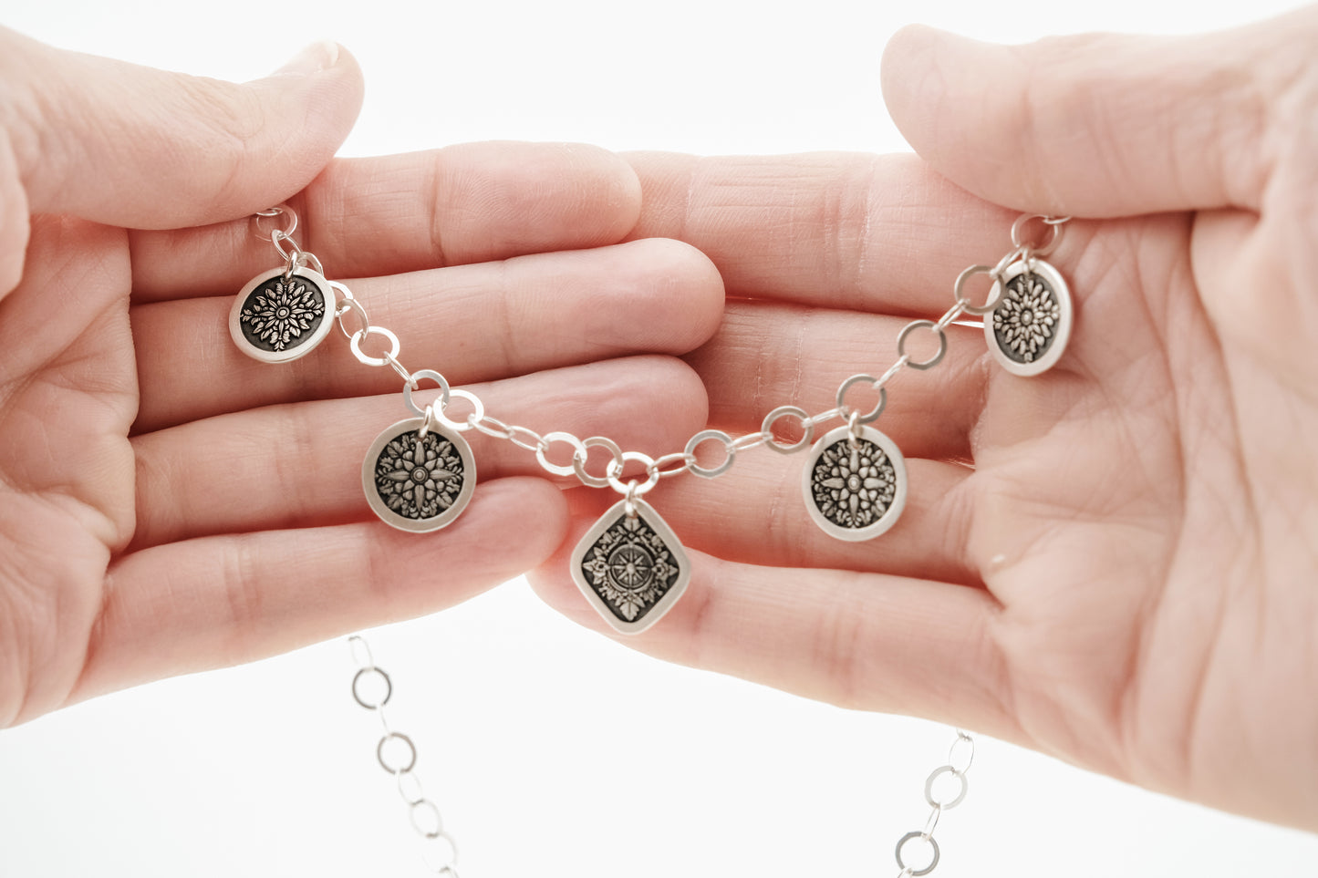 Necklace, Engraved Sterling Silver Charm Choker