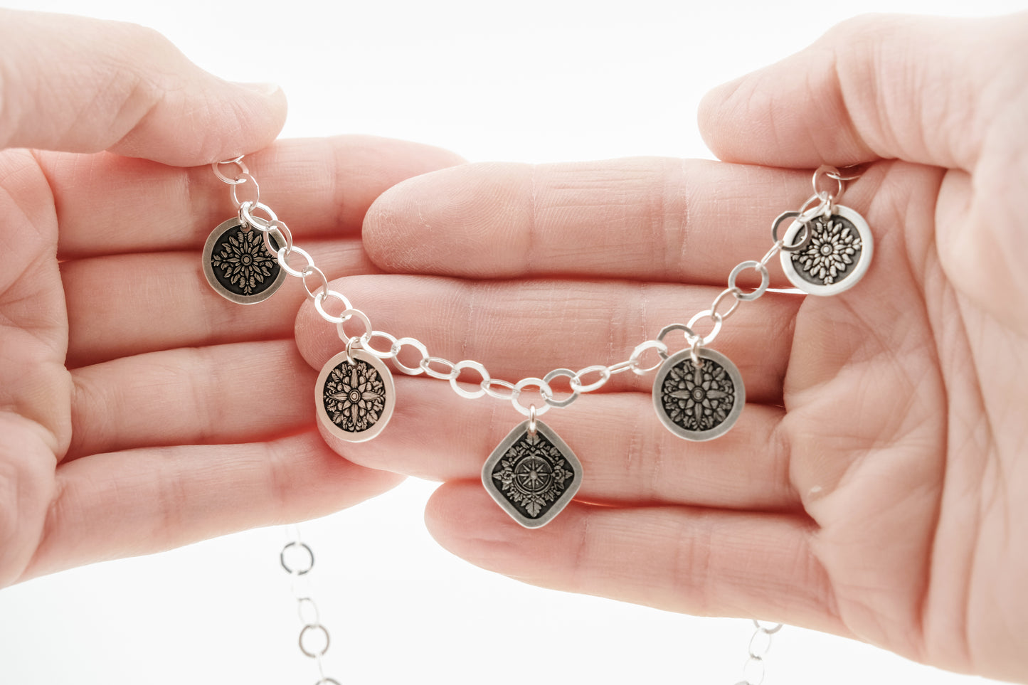 Necklace, Engraved Sterling Silver Charm Choker
