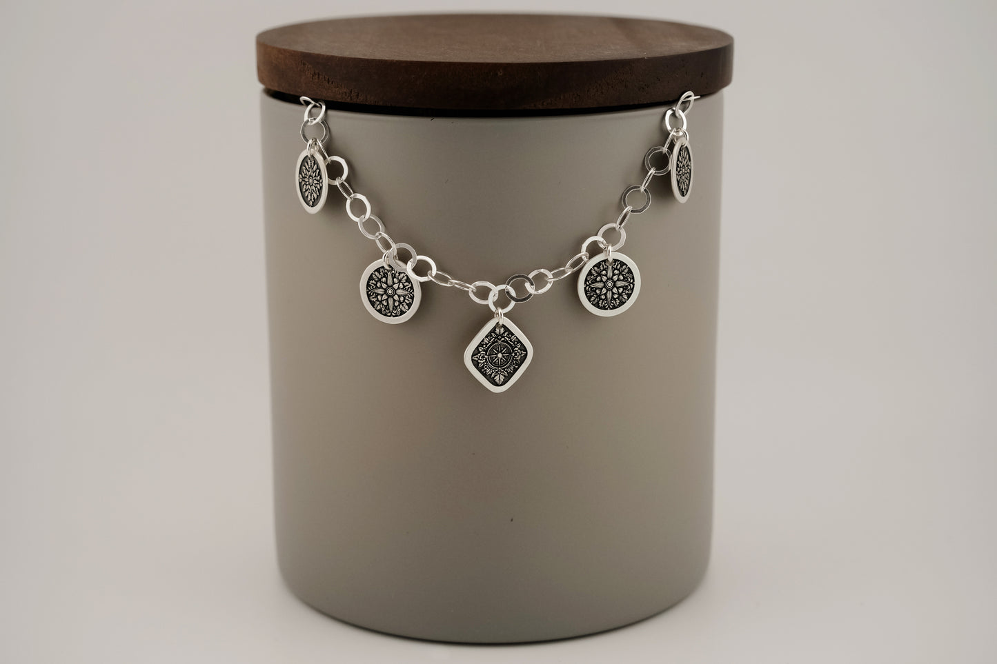 Necklace, Engraved Sterling Silver Charm Choker