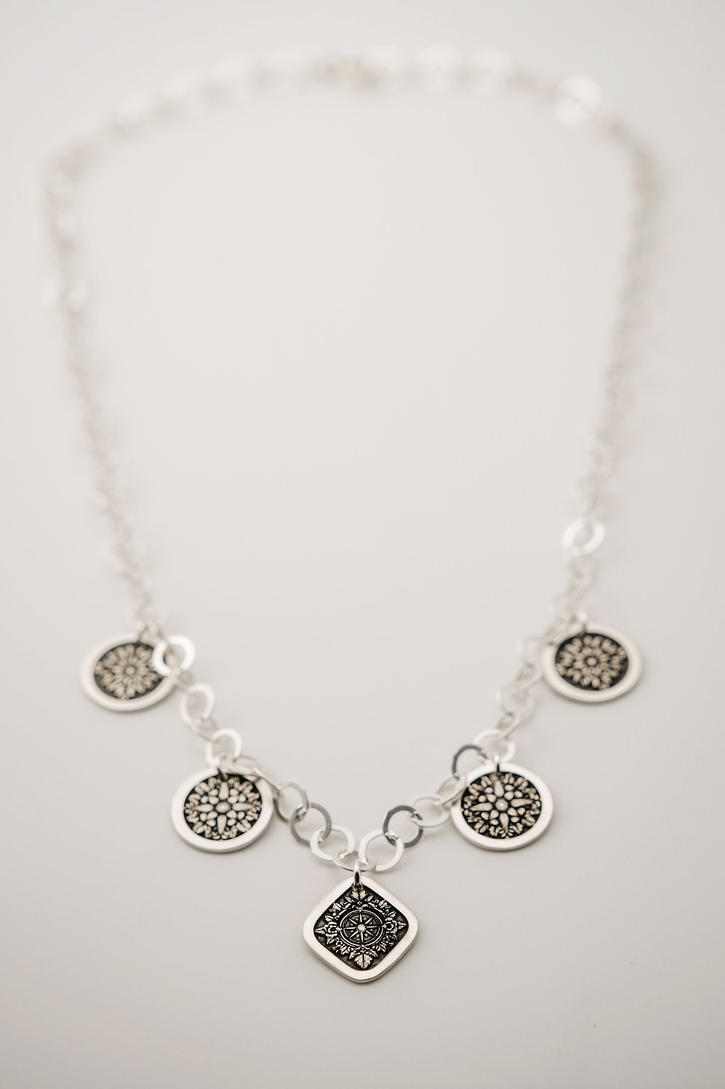 Necklace, Engraved Sterling Silver Charm Choker