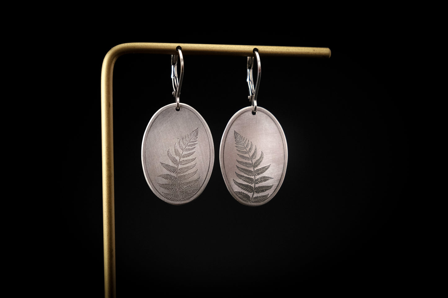 Earrings, Engraved Sterling Silver "Fern" Earrings