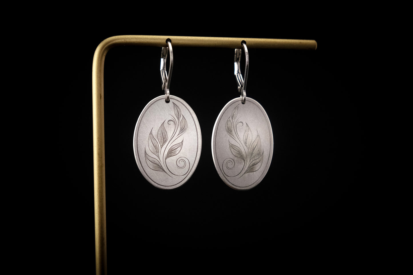 Earrings, Engraved Sterling Silver "Leaf Art 1" Earrings