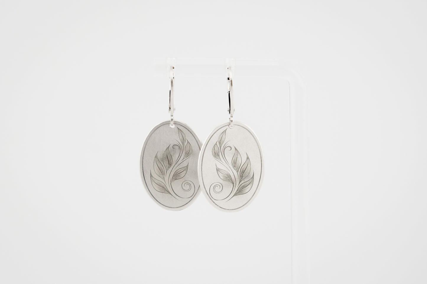Earrings, Engraved Sterling Silver "Leaf Art 1" Earrings