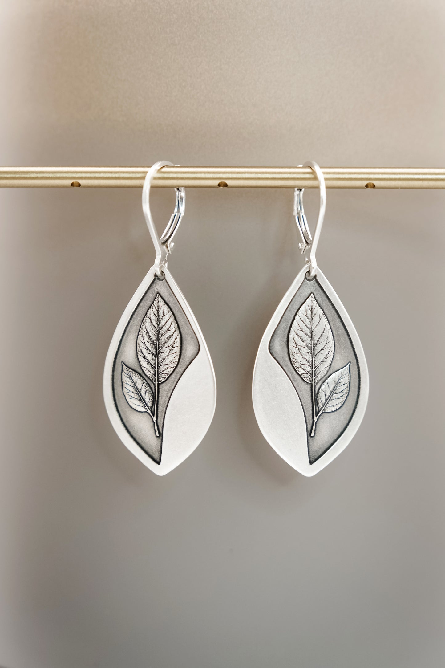 Earrings, Engraved Sterling Silver "Leaf Stem" Earrings