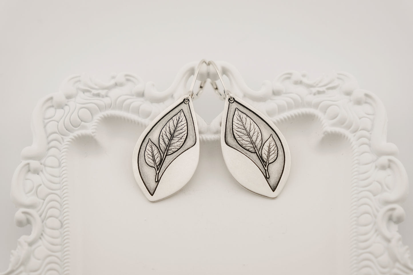 Earrings, Engraved Sterling Silver "Leaf Stem" Earrings