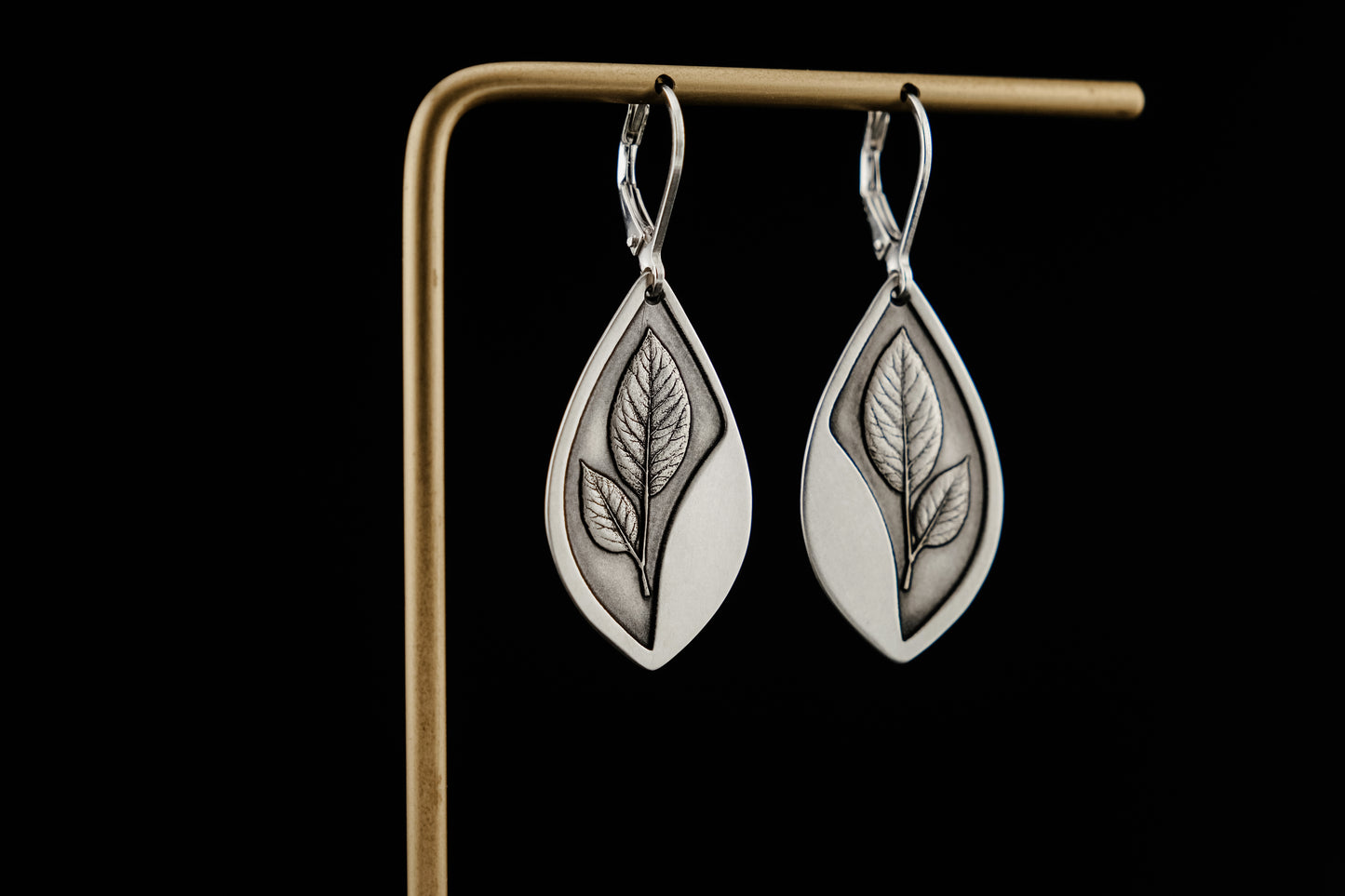 Earrings, Engraved Sterling Silver "Leaf Stem" Earrings