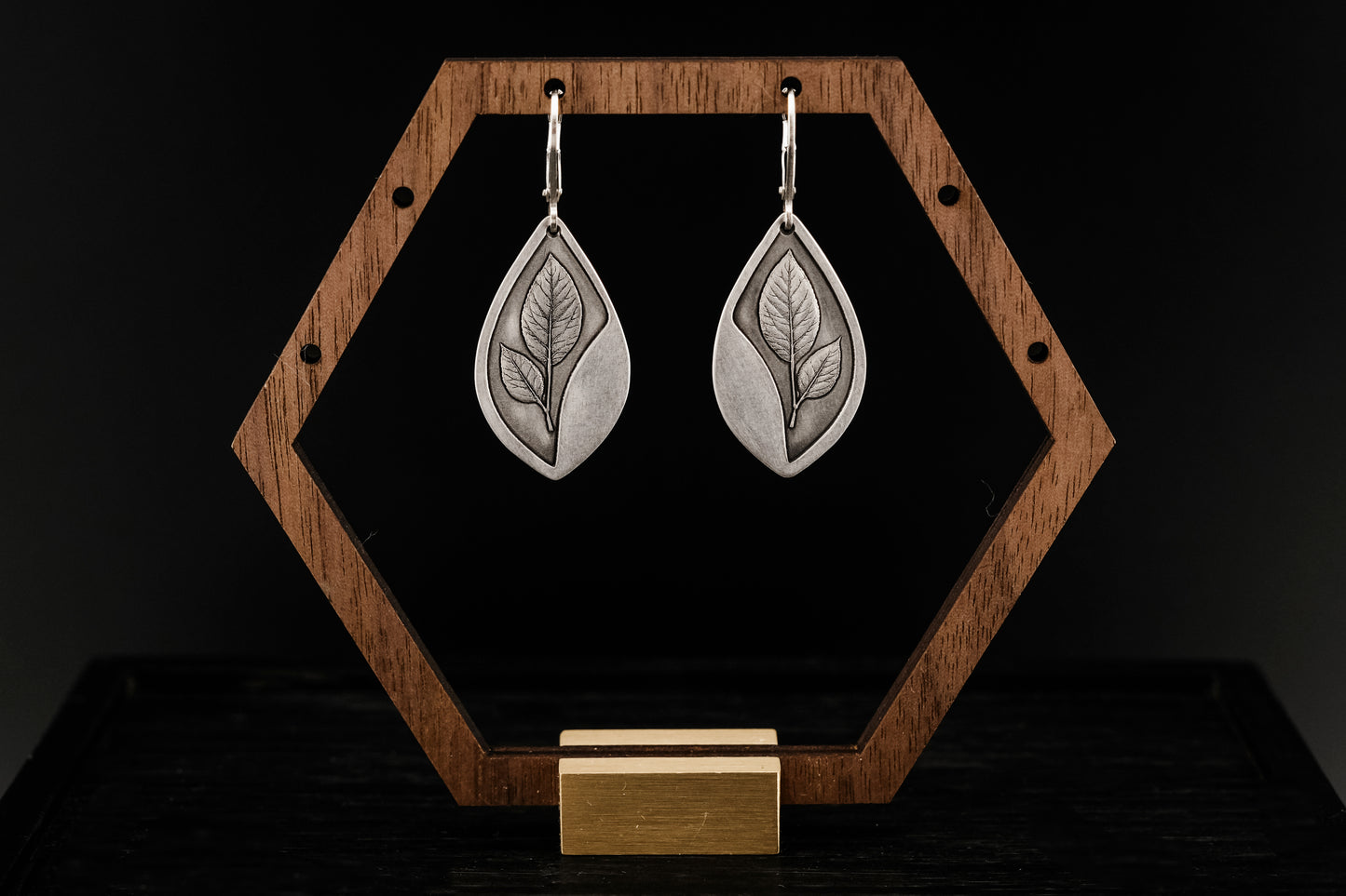Earrings, Engraved Sterling Silver "Leaf Stem" Earrings