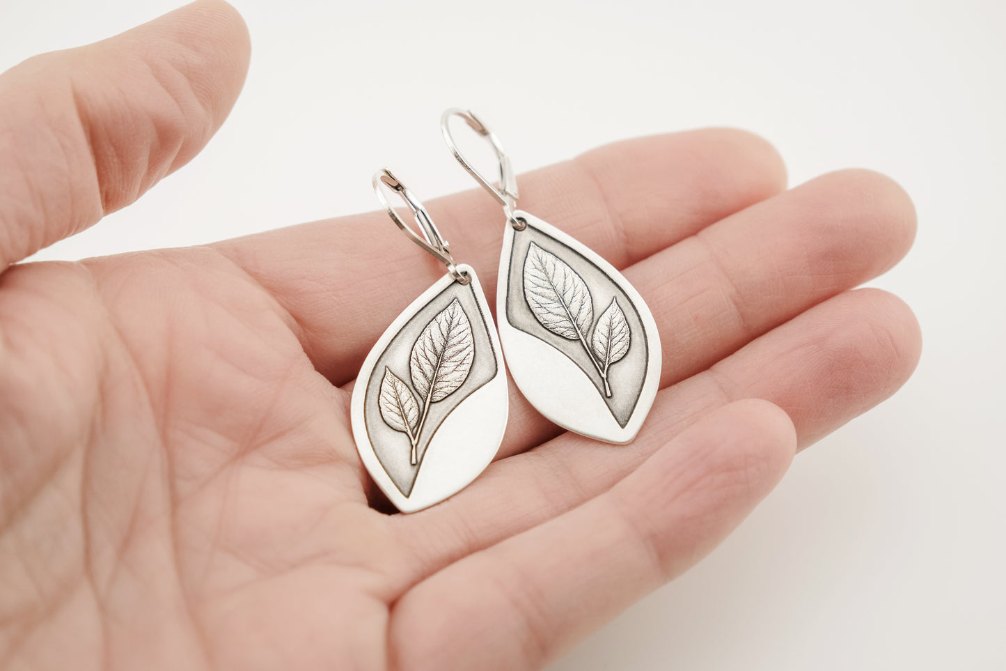 Earrings, Engraved Sterling Silver "Leaf Stem" Earrings
