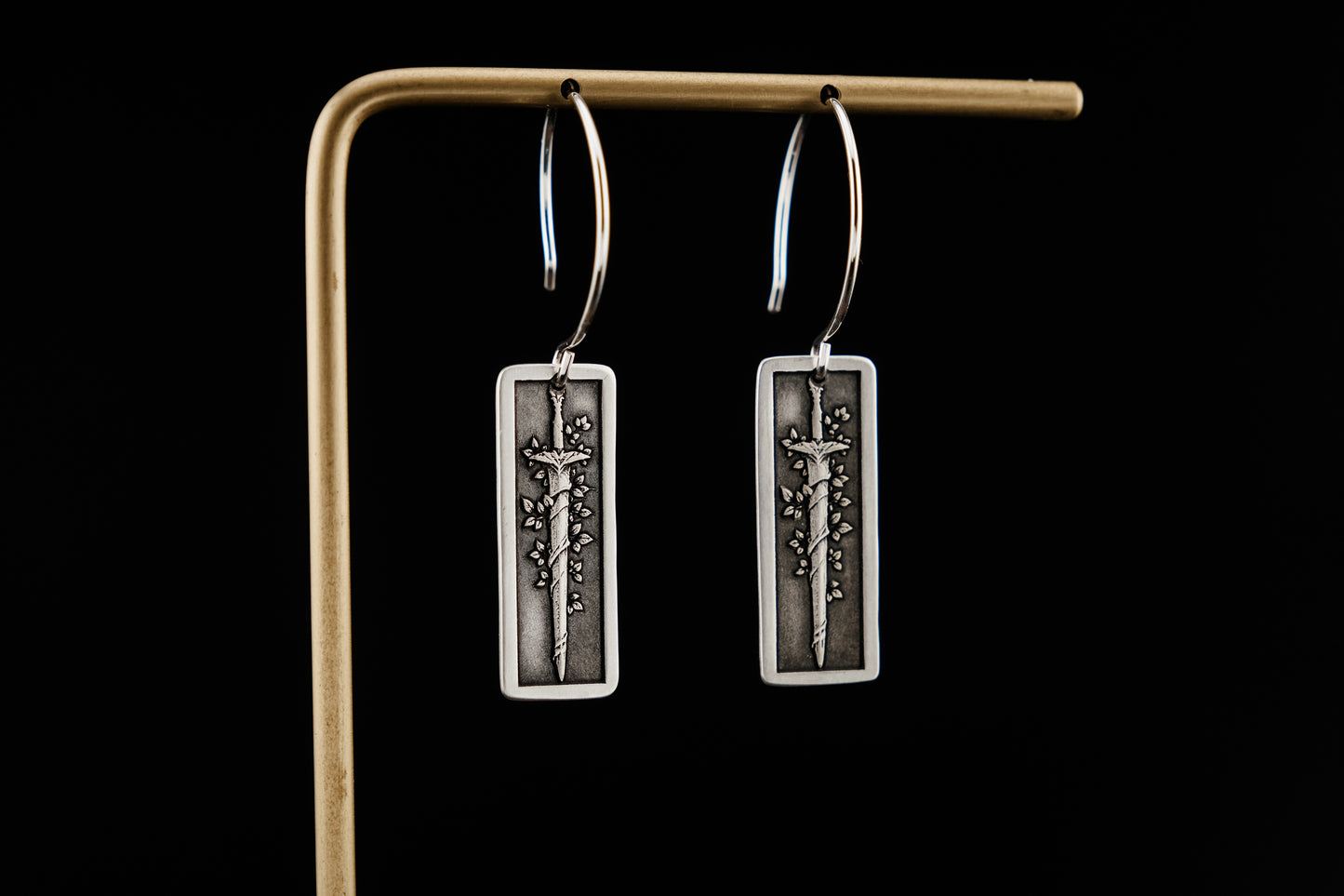 Earrings, Engraved Sword and Vine 1 Earrings