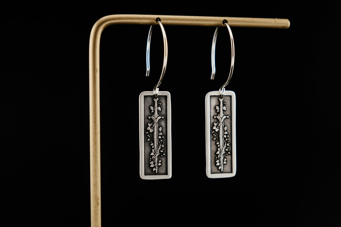 Earrings, Engraved Sword and Vine 2 Earrings