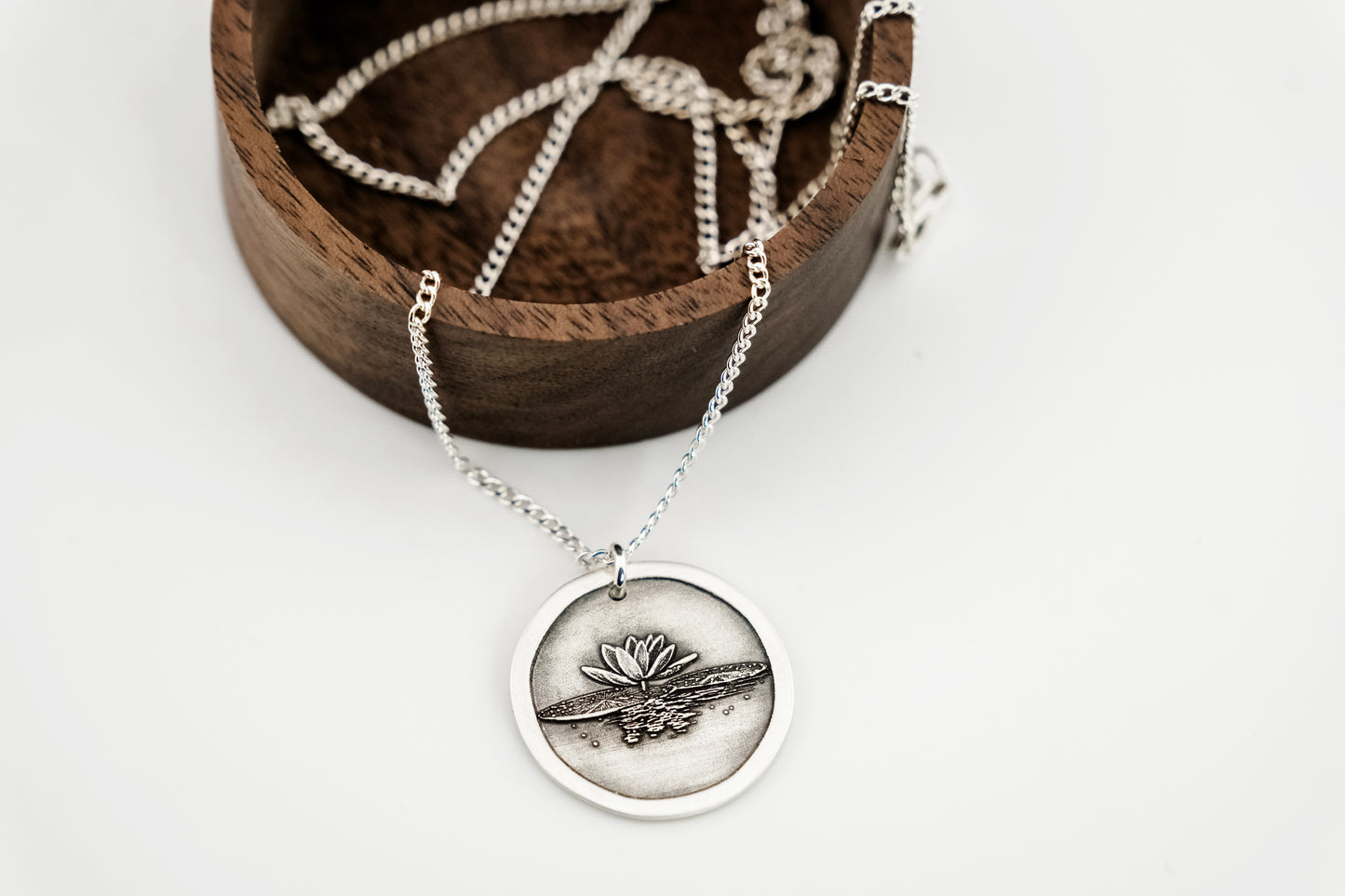 Necklace, Engraved Water Lily Necklace