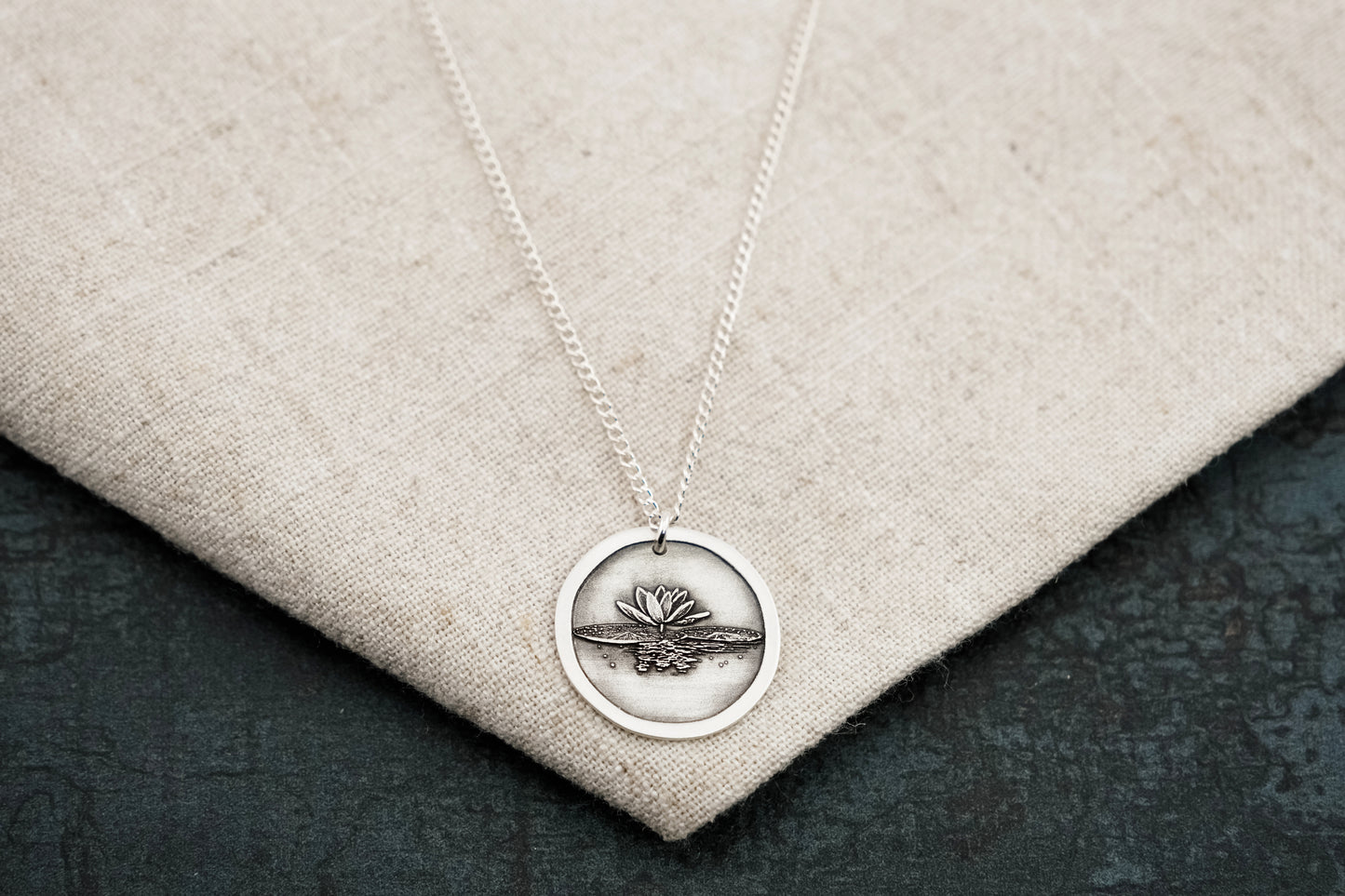 Necklace, Engraved Water Lily Necklace