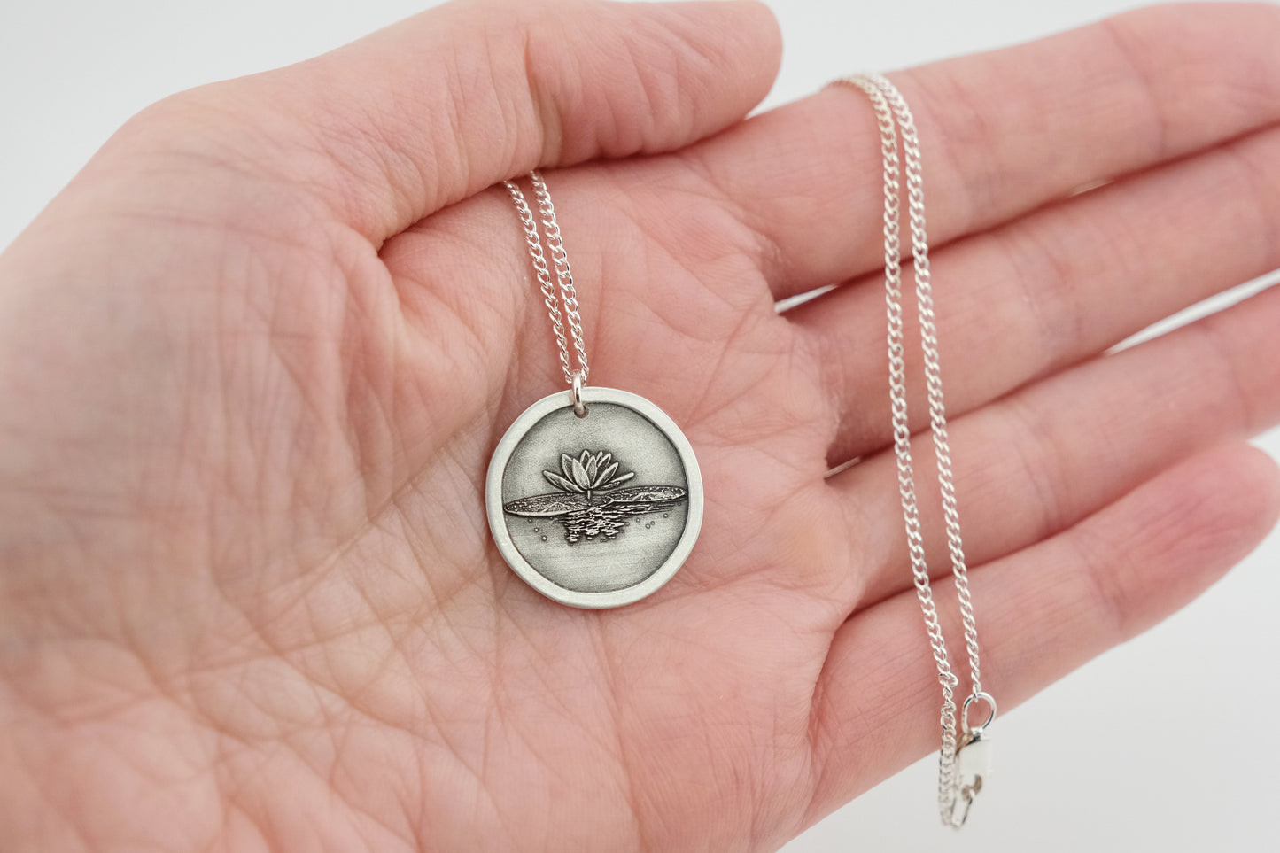 Necklace, Engraved Water Lily Necklace