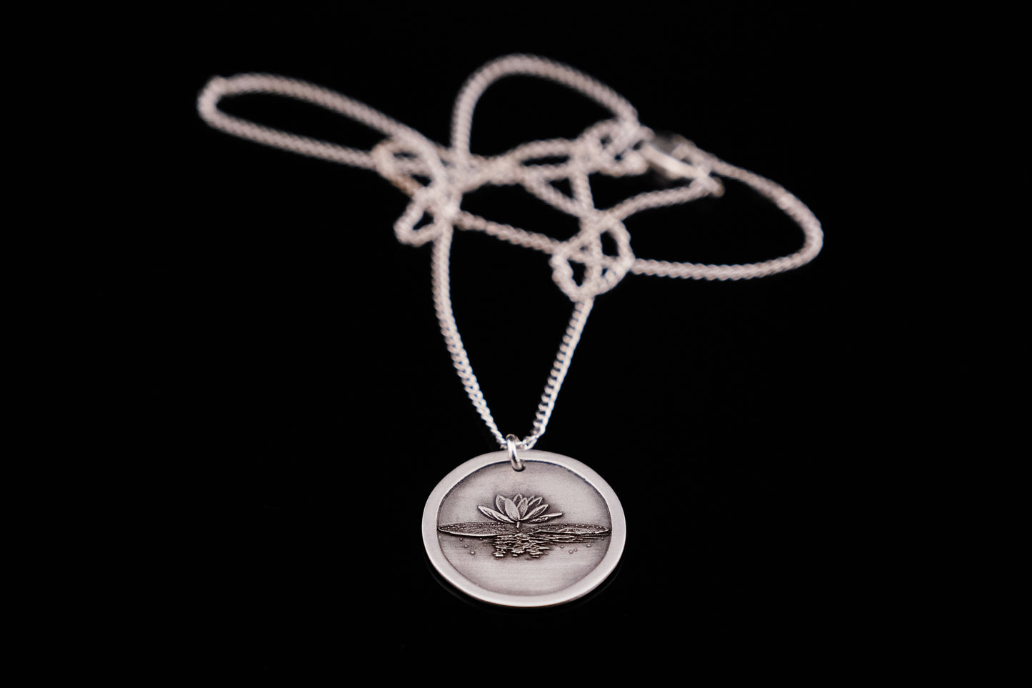Necklace, Engraved Water Lily Necklace