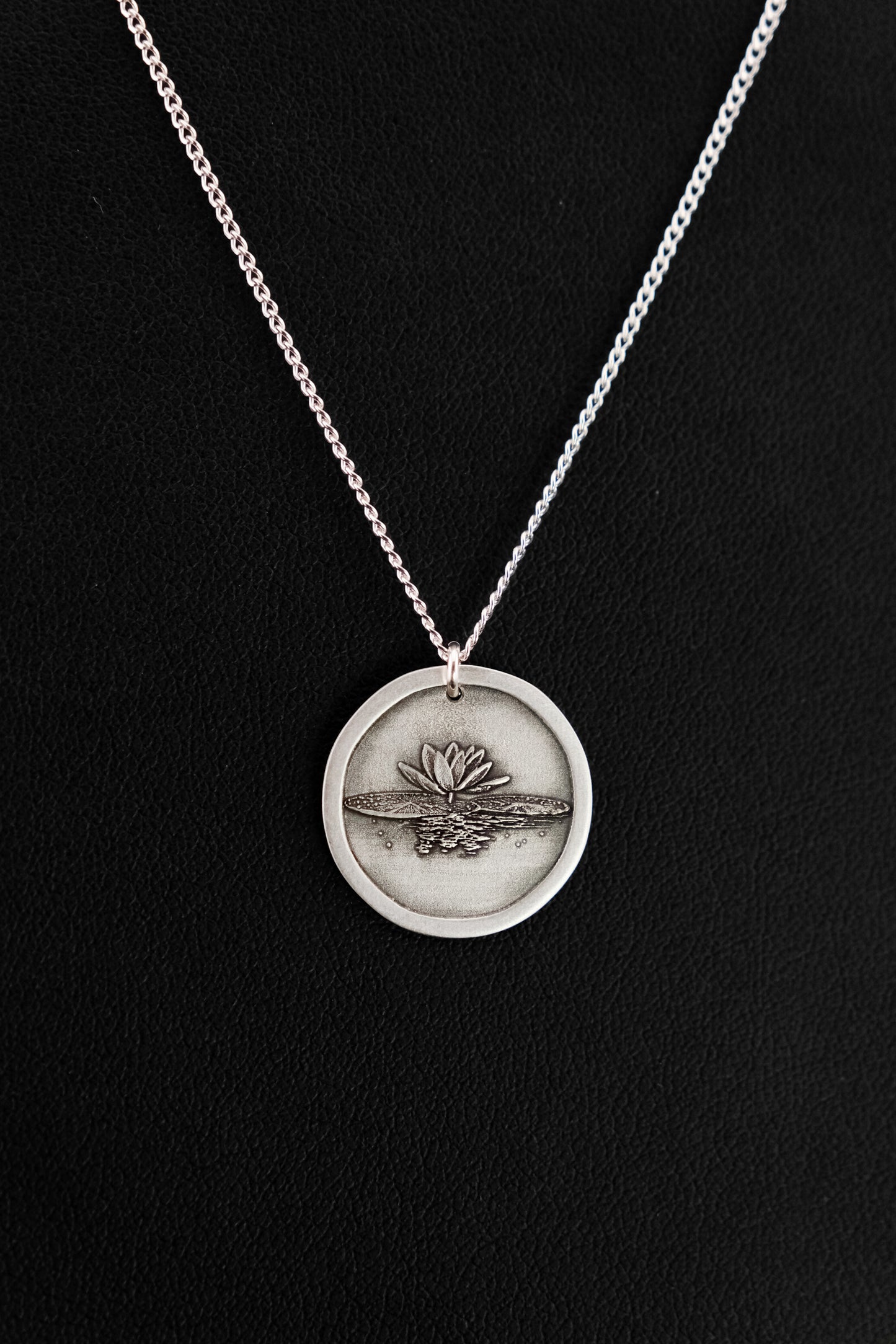 Necklace, Engraved Water Lily Necklace
