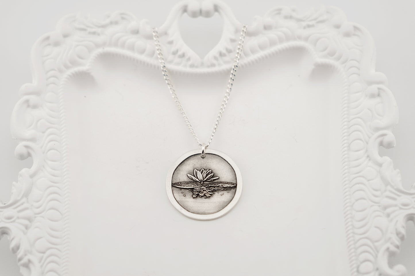 Necklace, Engraved Water Lily Necklace