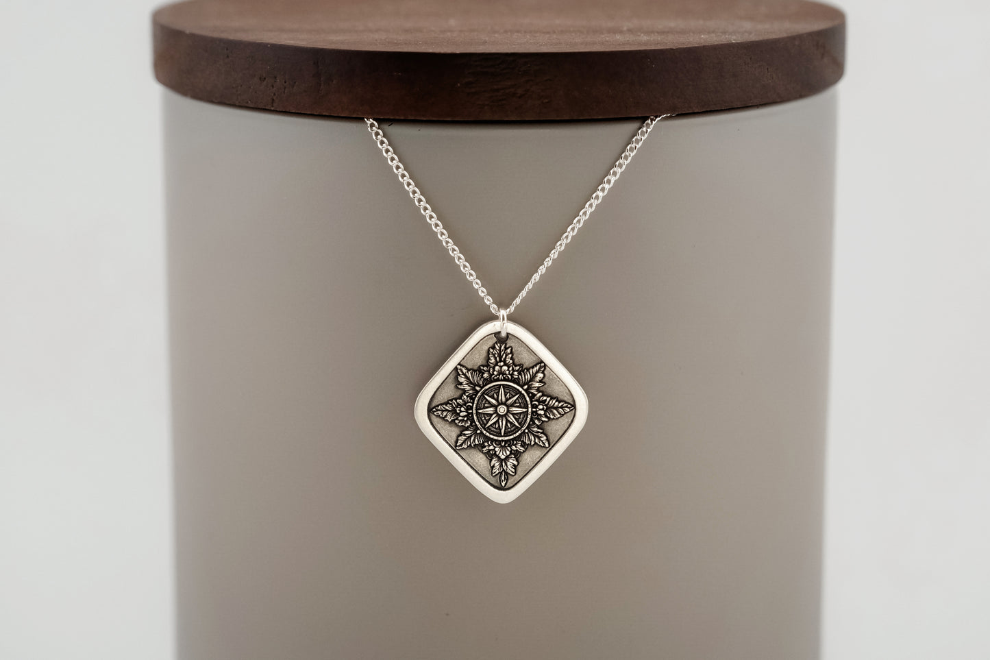 Necklace, Engraved Compass Diamond Necklace