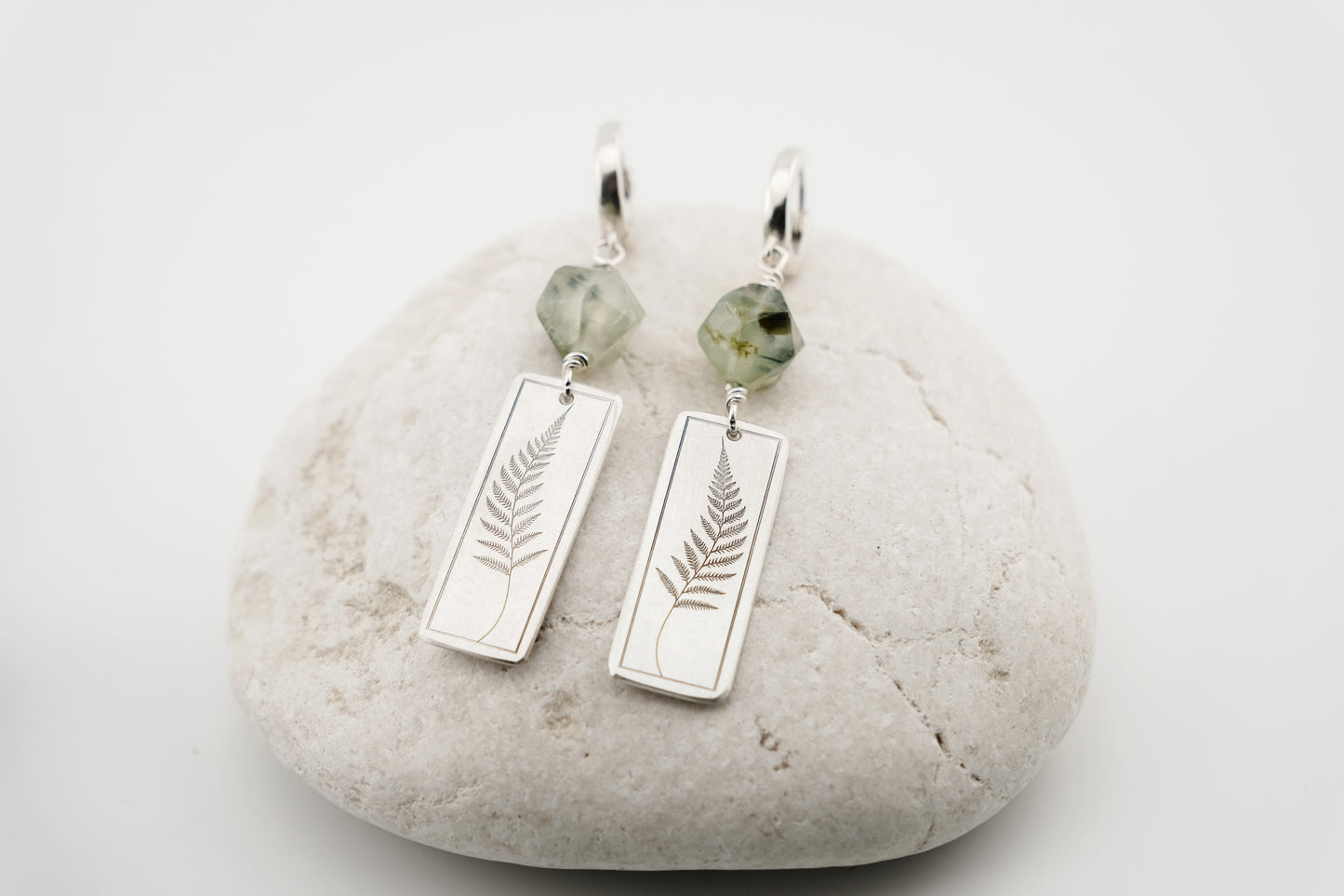Earrings, Engraved Fern Earrings with Gemstone Beads