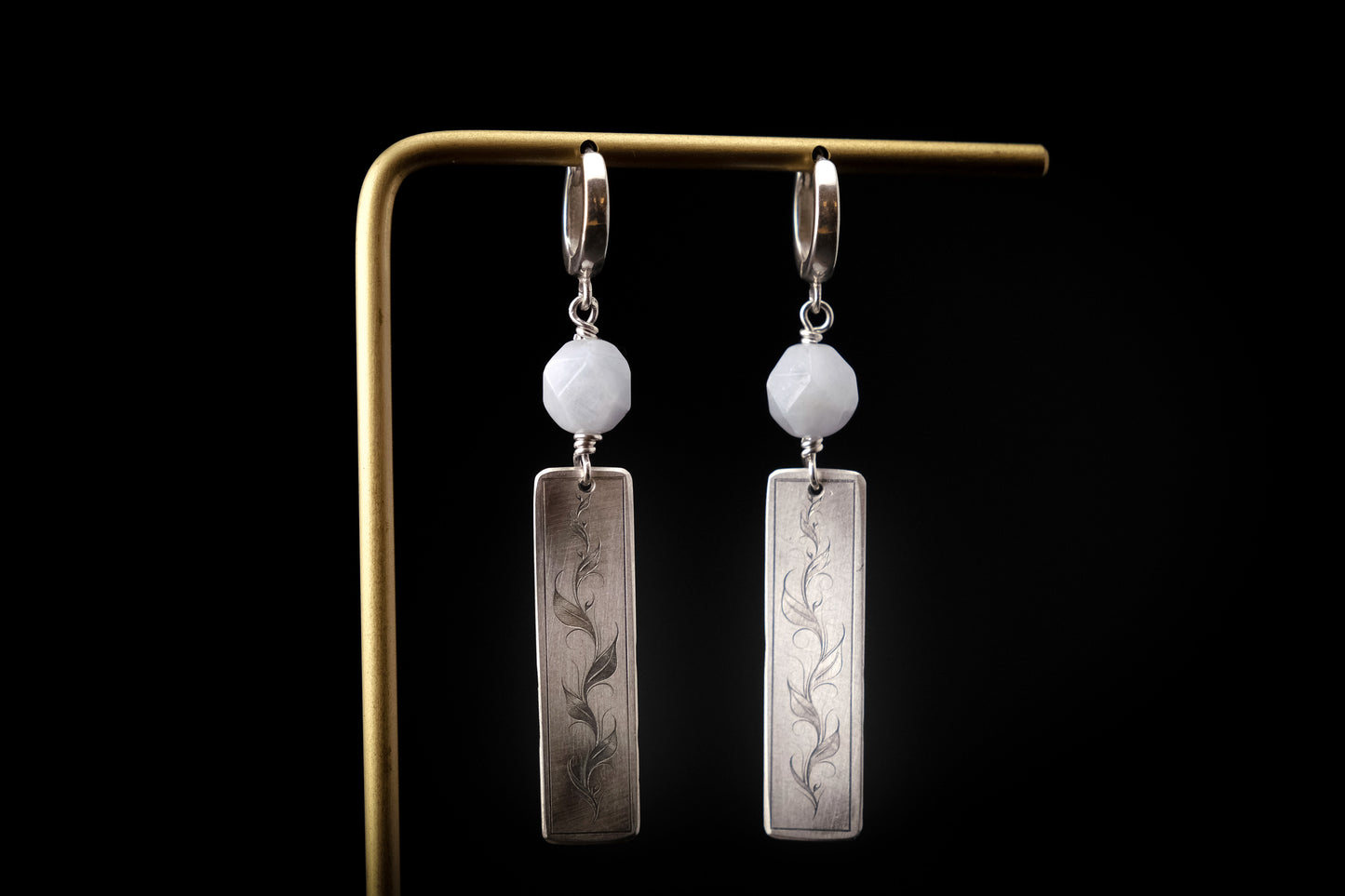 Earrings, Engraved Vine Earrings with Gemstone Beads