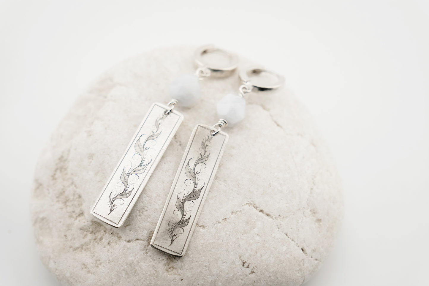 Earrings, Engraved Vine Earrings with Gemstone Beads