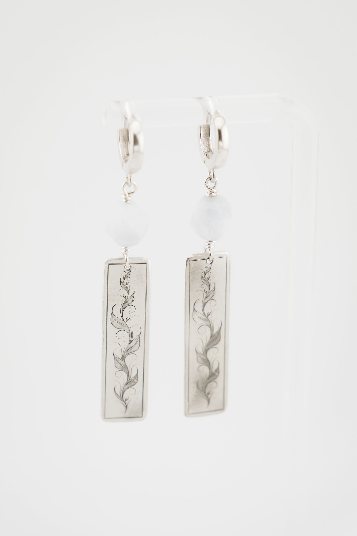Earrings, Engraved Vine Earrings with Gemstone Beads