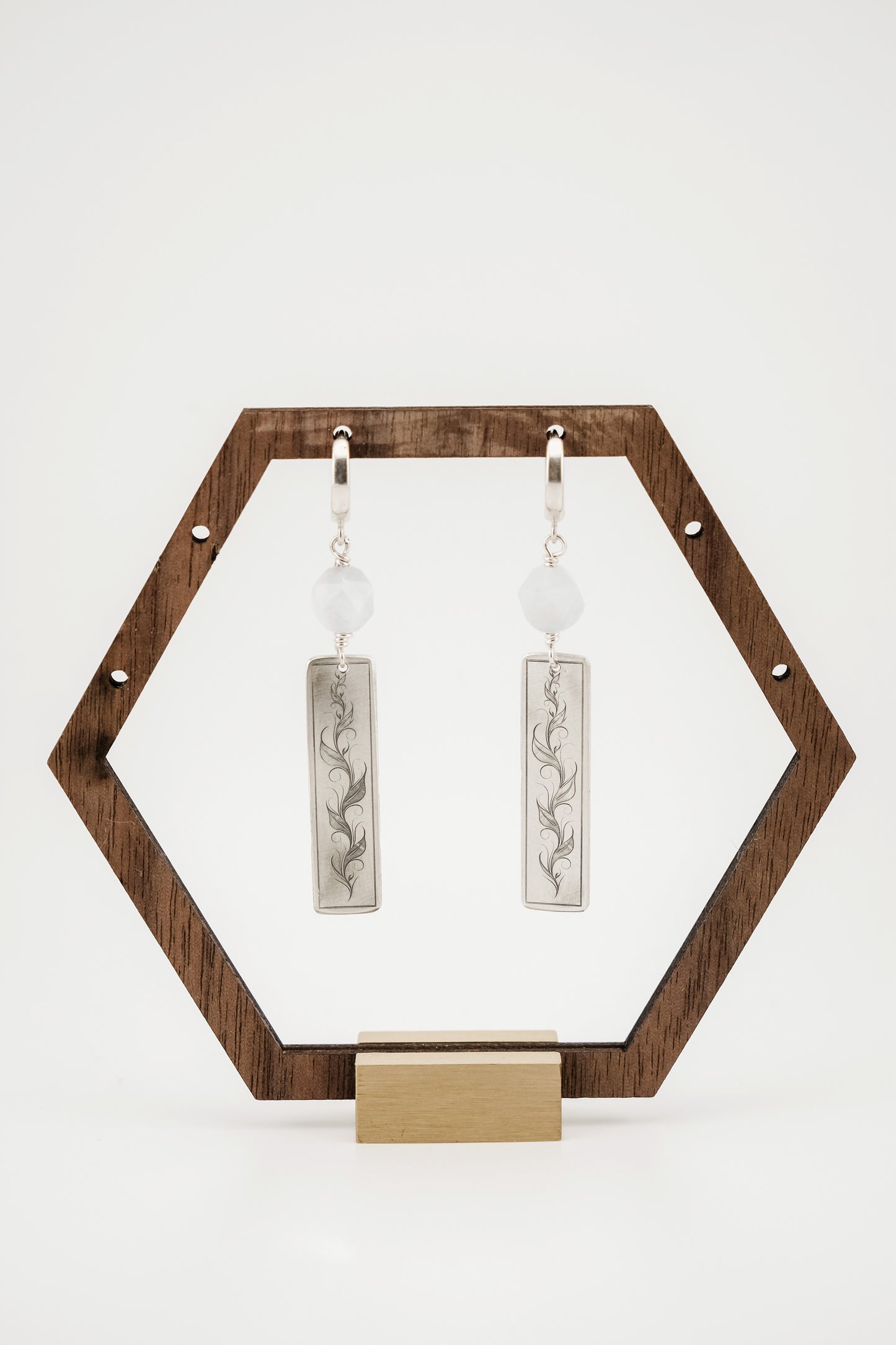 Earrings, Engraved Vine Earrings with Gemstone Beads