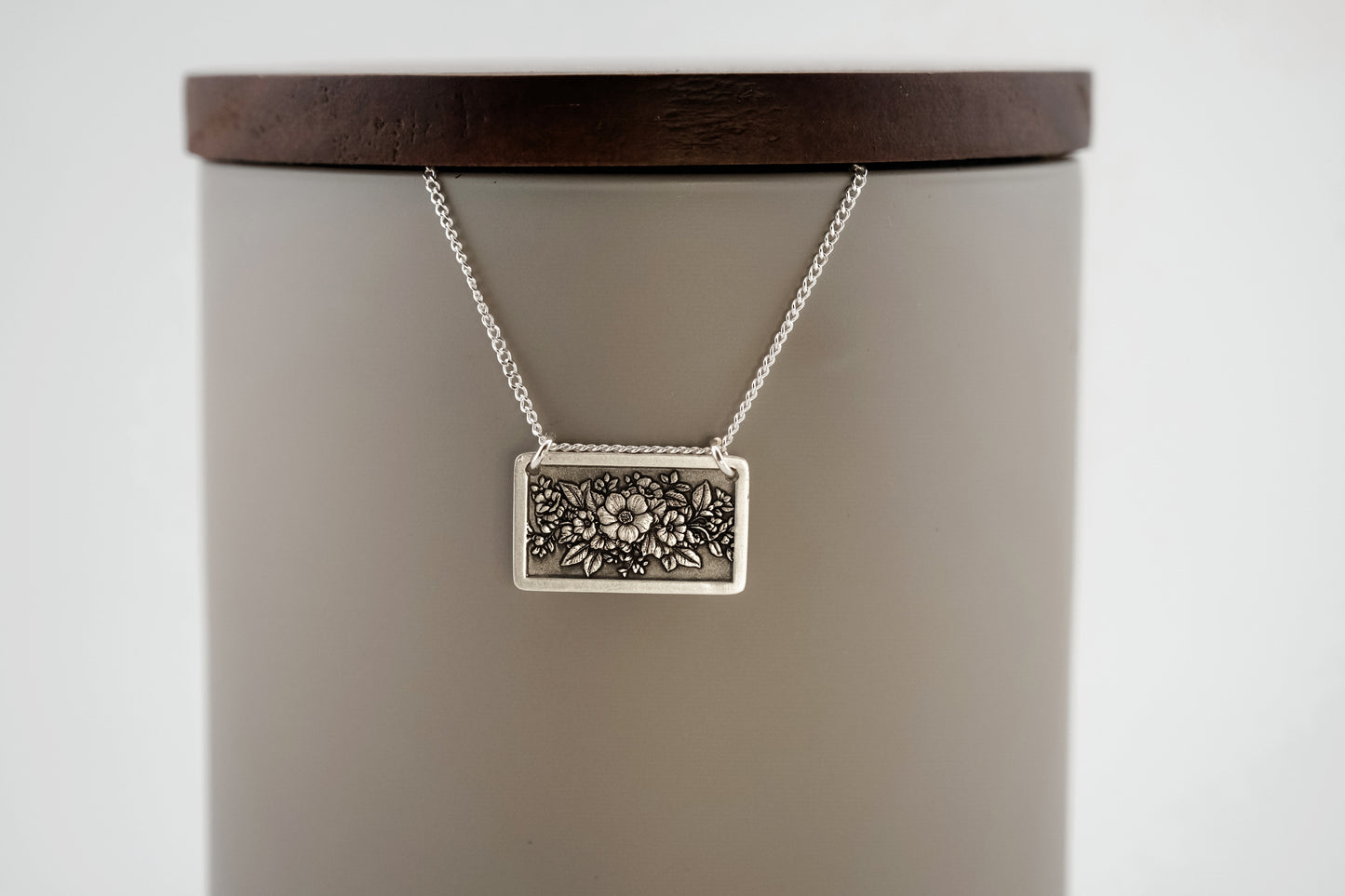 Necklace, Engraved Floral Frame Necklace 1