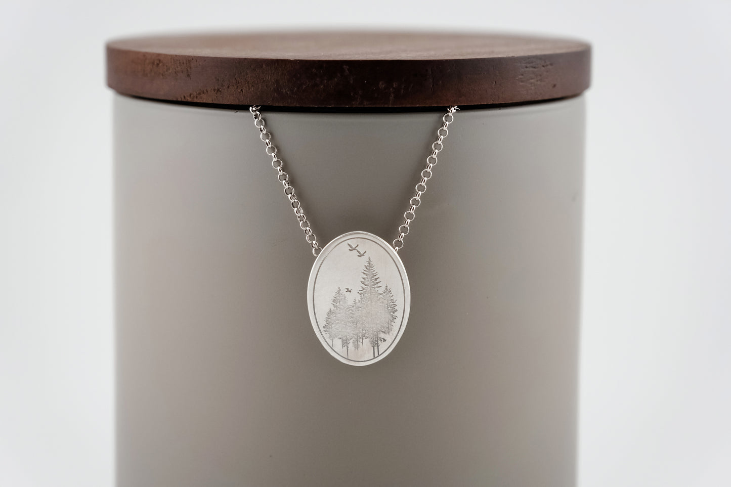Necklace, Engraved "Forest Oval" Necklace with hidden bail