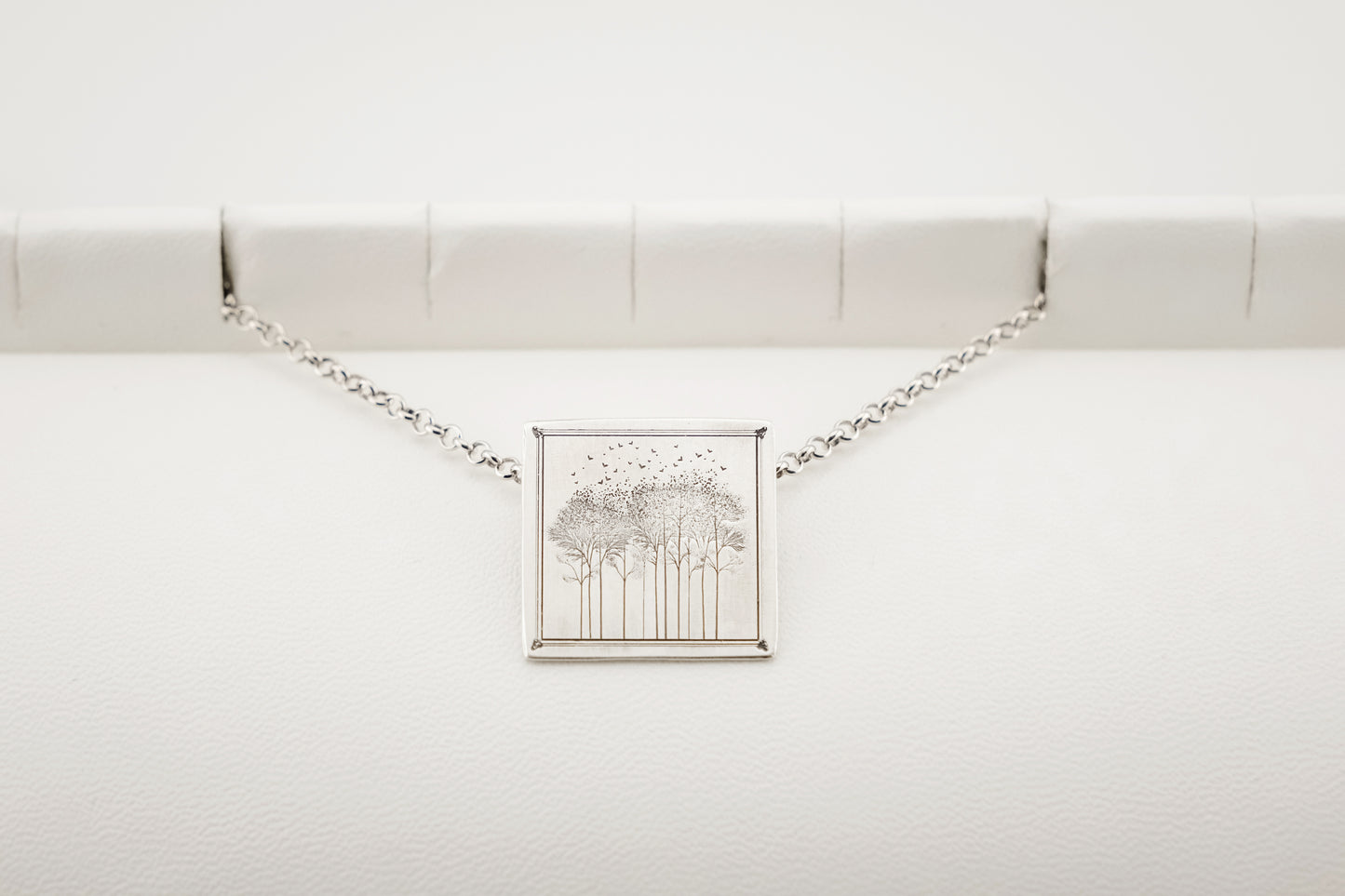 Necklace, Engraved "Forest Window" Necklace with hidden bail