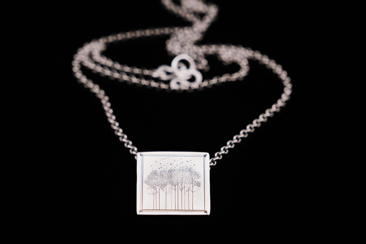 Necklace, Engraved "Forest Window" Necklace with hidden bail