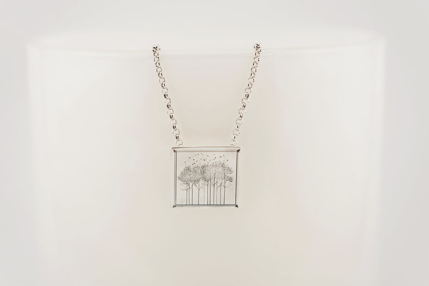Necklace, Engraved "Forest Window" Necklace with hidden bail