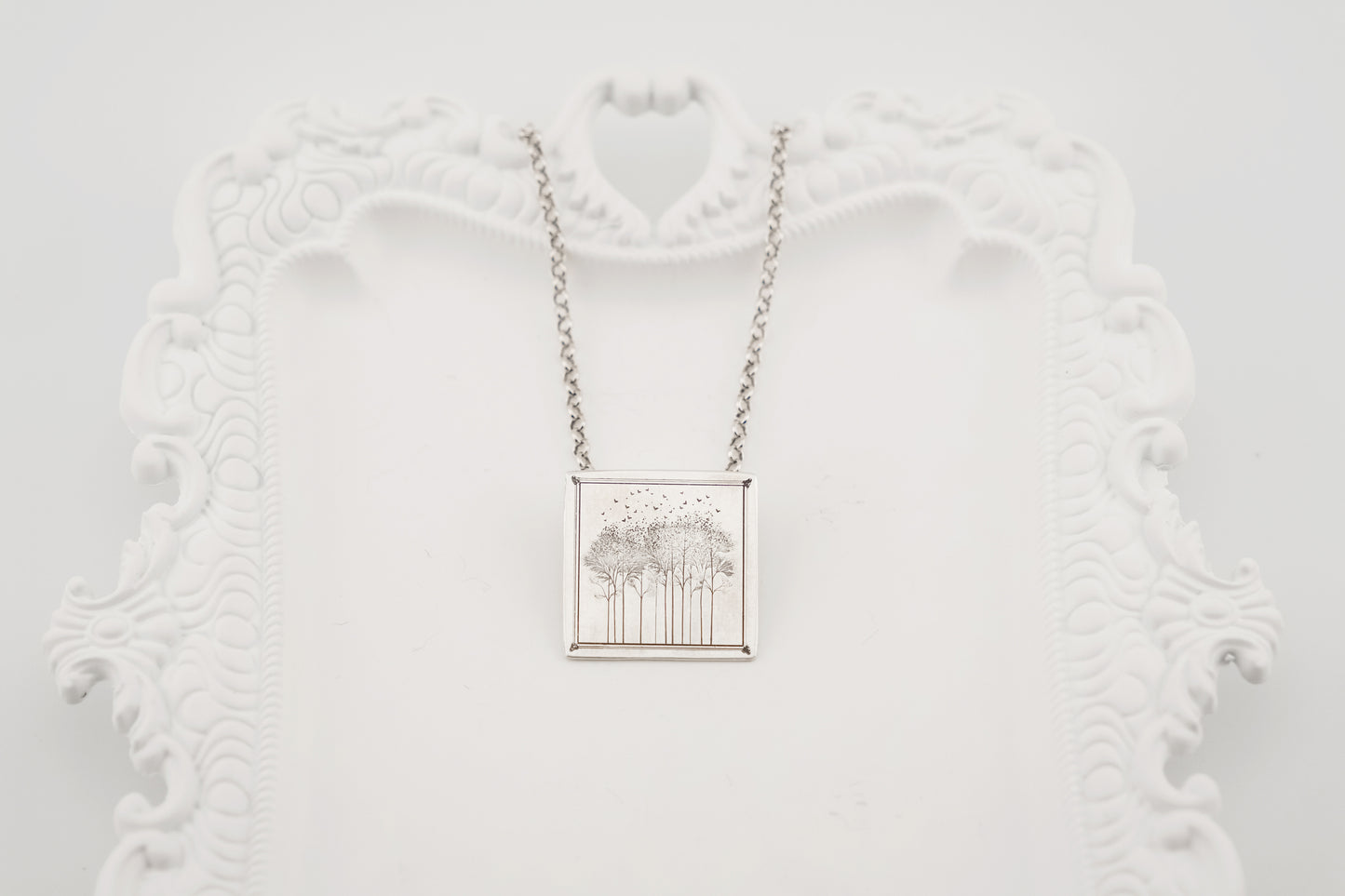 Necklace, Engraved "Forest Window" Necklace with hidden bail