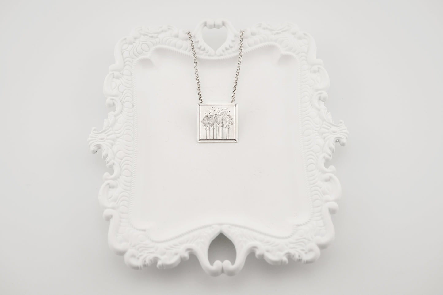 Necklace, Engraved "Forest Window" Necklace with hidden bail