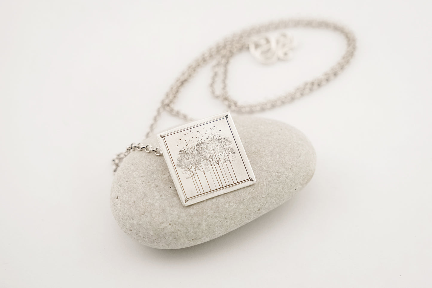 Necklace, Engraved "Forest Window" Necklace with hidden bail