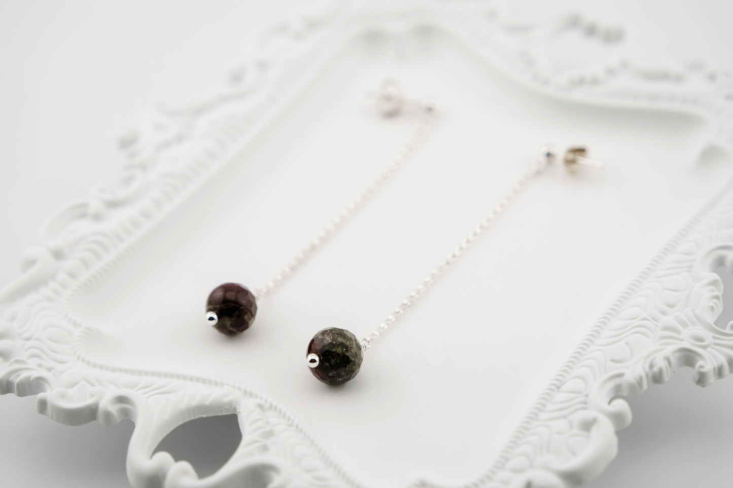 Earrings, Gemstone Long Chain Dangle Earrings