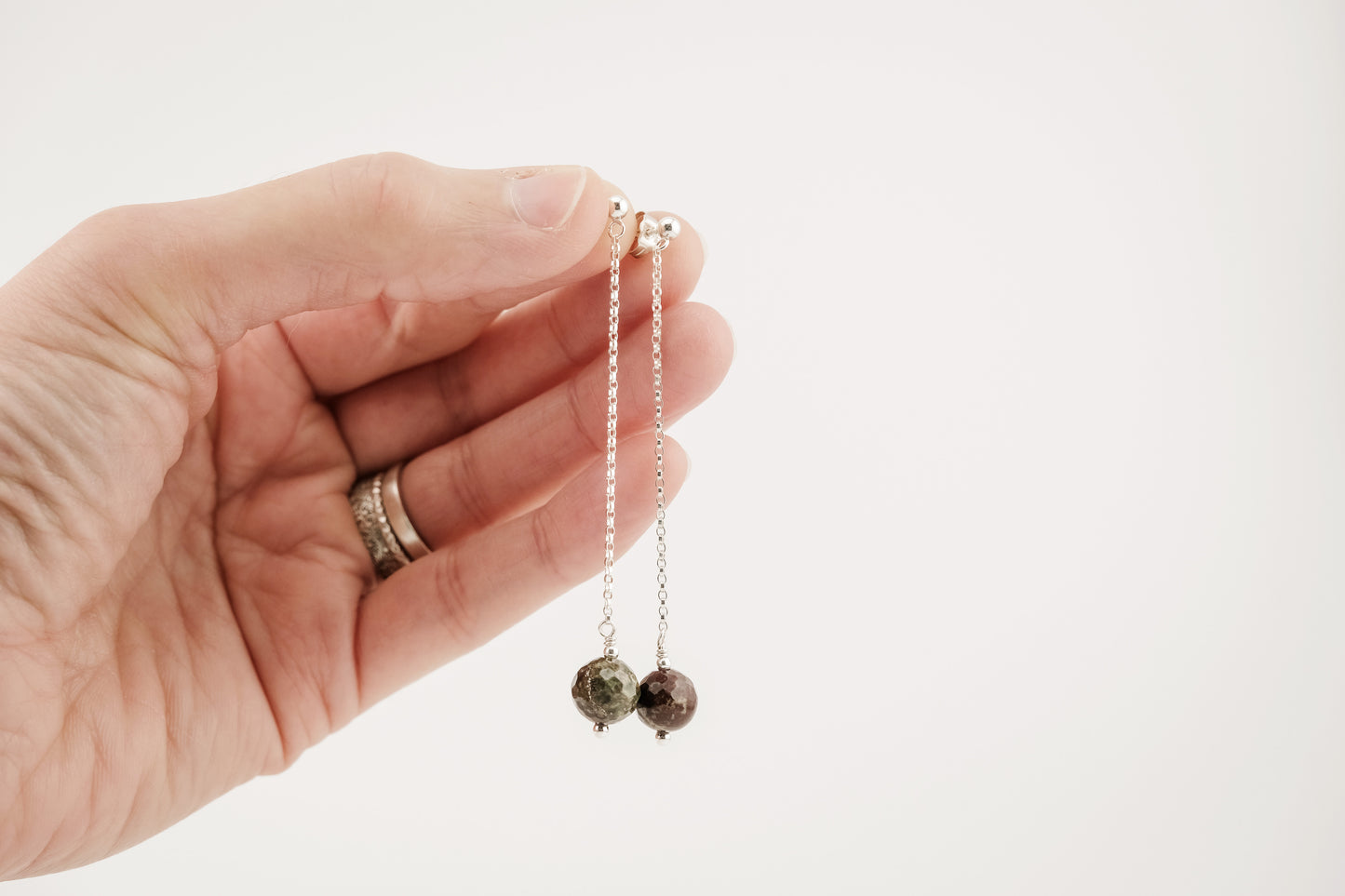 Earrings, Gemstone Long Chain Dangle Earrings