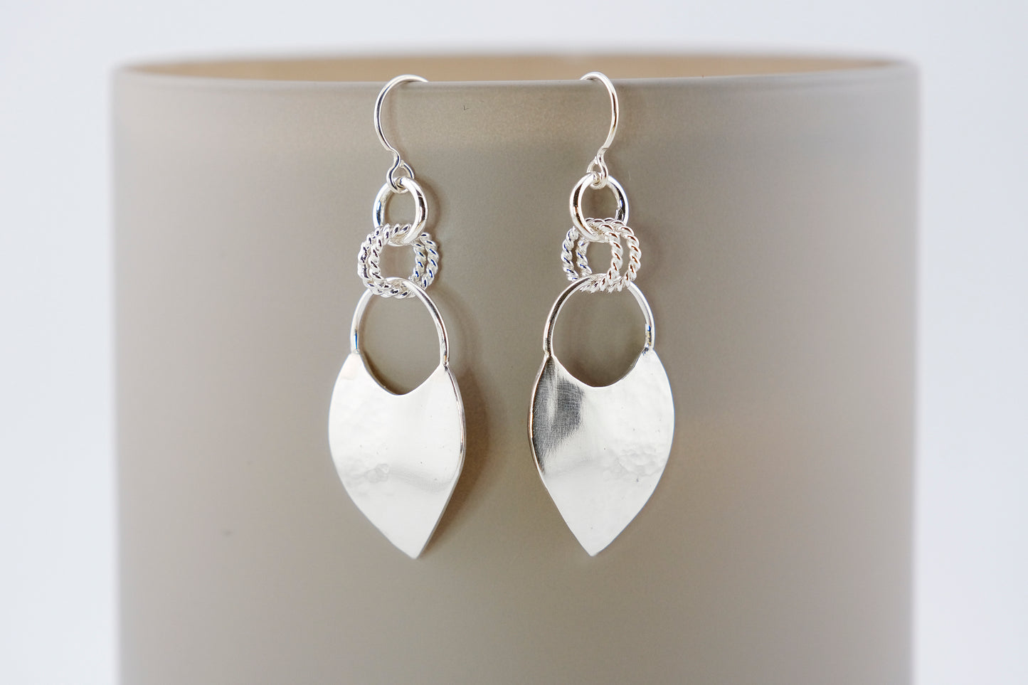 Earrings, Hammered Shield Silver Statement Earrings