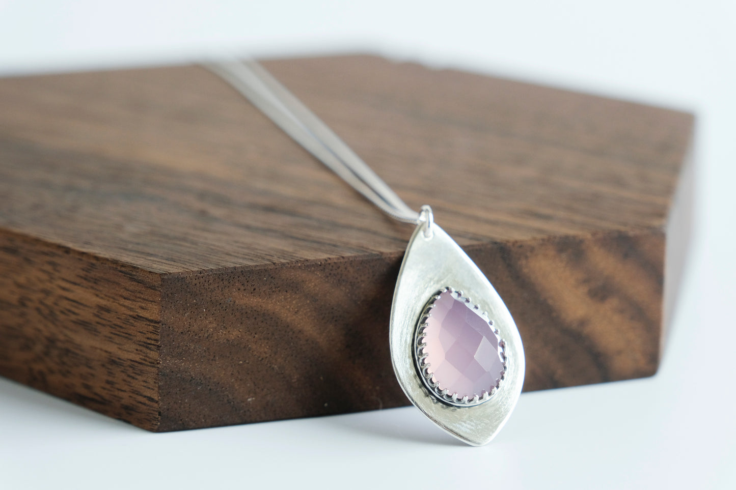 Necklace, Lavender Chalcedony Teardrop Pendant Necklace