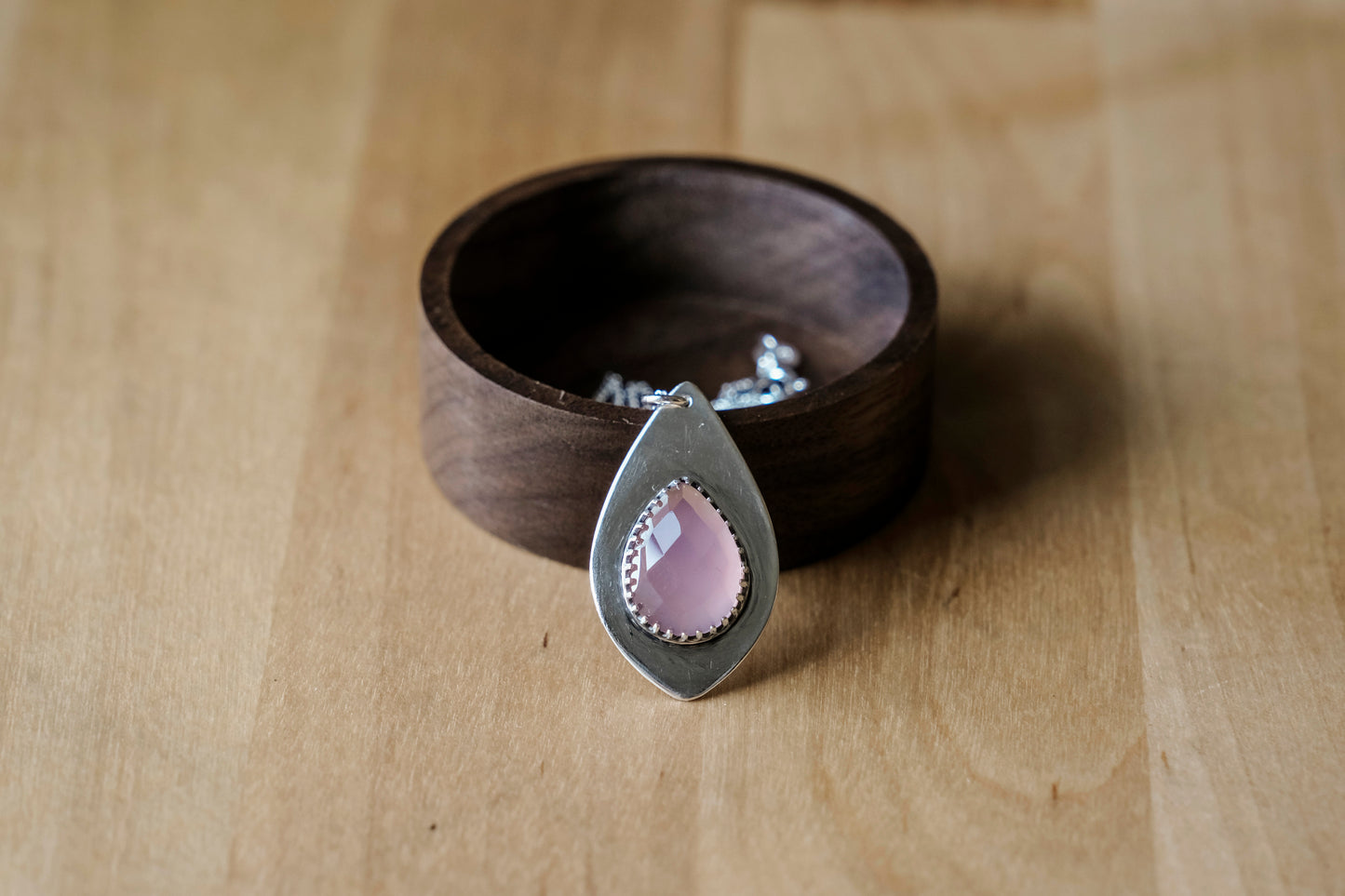 Necklace, Lavender Chalcedony Teardrop Pendant Necklace