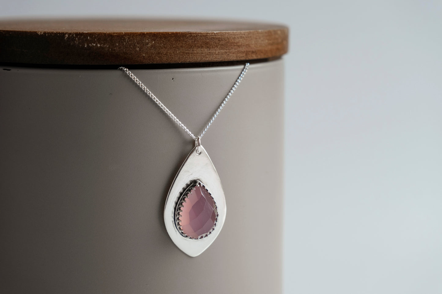 Necklace, Lavender Chalcedony Teardrop Pendant Necklace