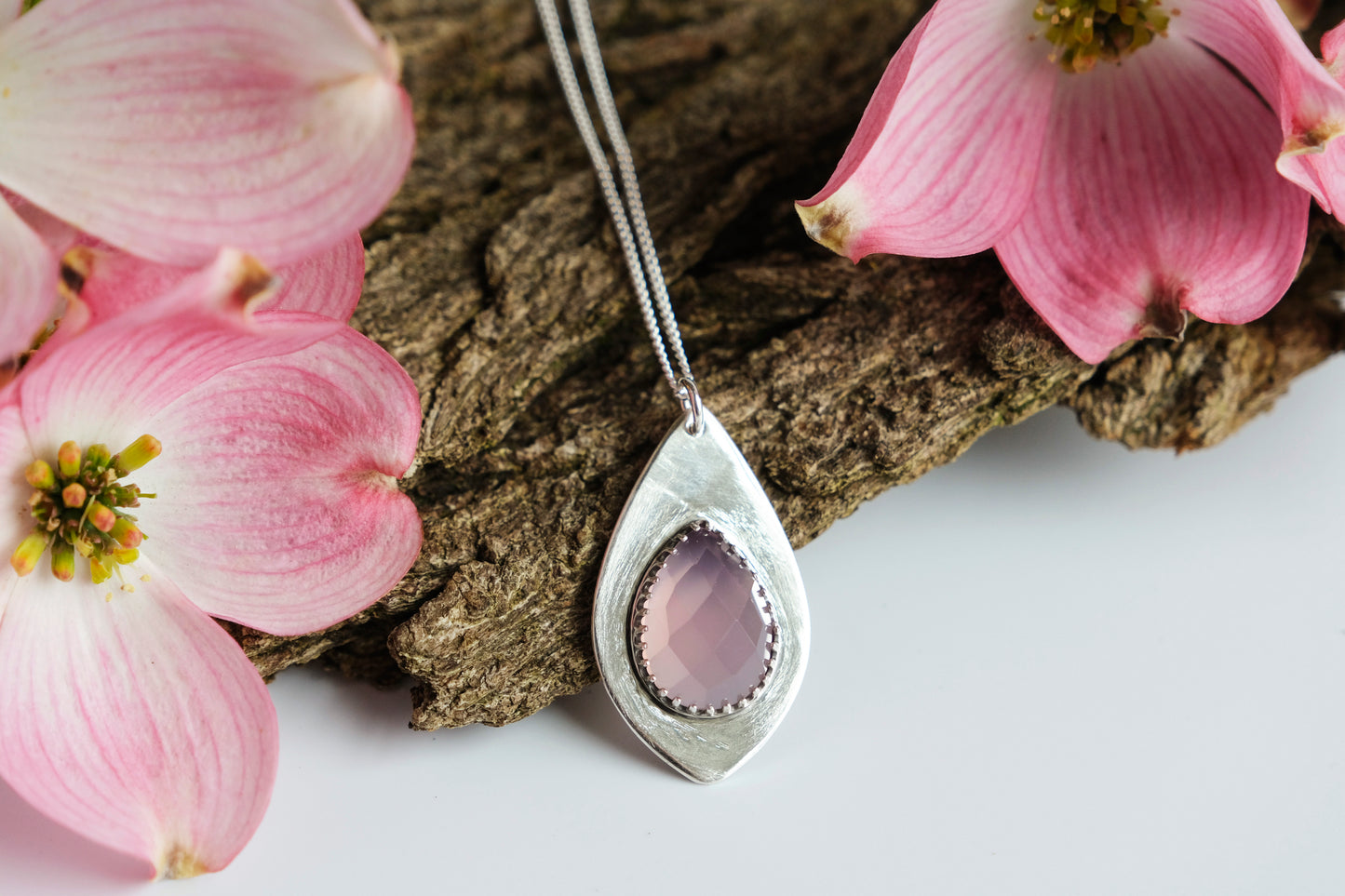 Necklace, Lavender Chalcedony Teardrop Pendant Necklace