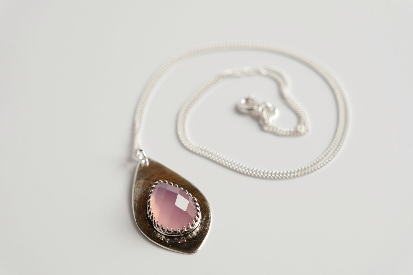 Necklace, Lavender Chalcedony Teardrop Pendant Necklace