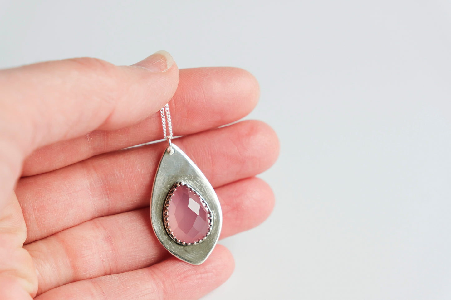 Necklace, Lavender Chalcedony Teardrop Pendant Necklace