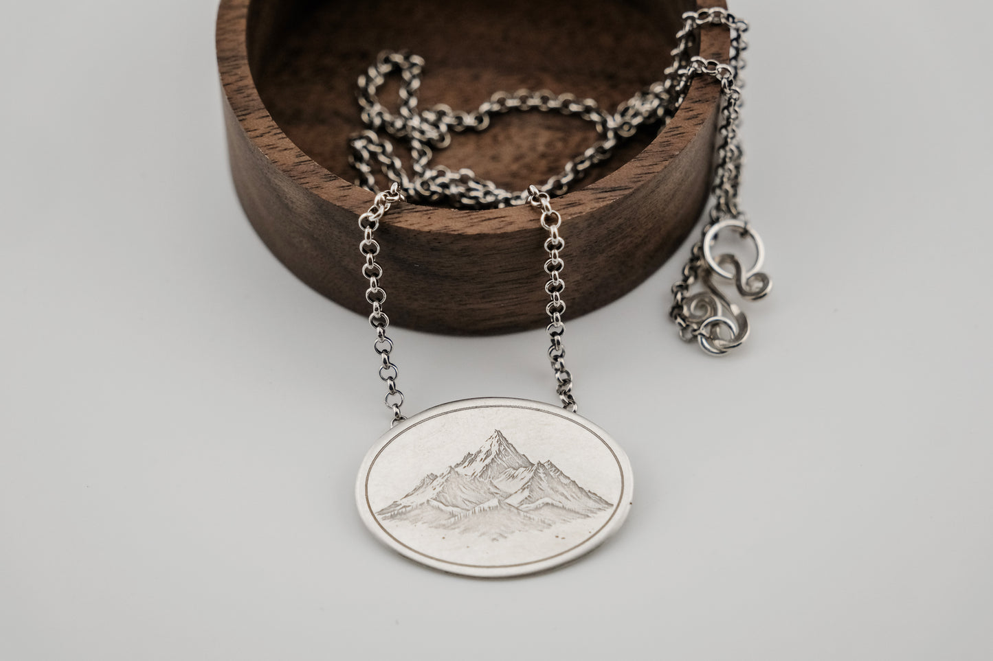 Necklace, Engraved "Mountain Peaks" Necklace with hidden bail