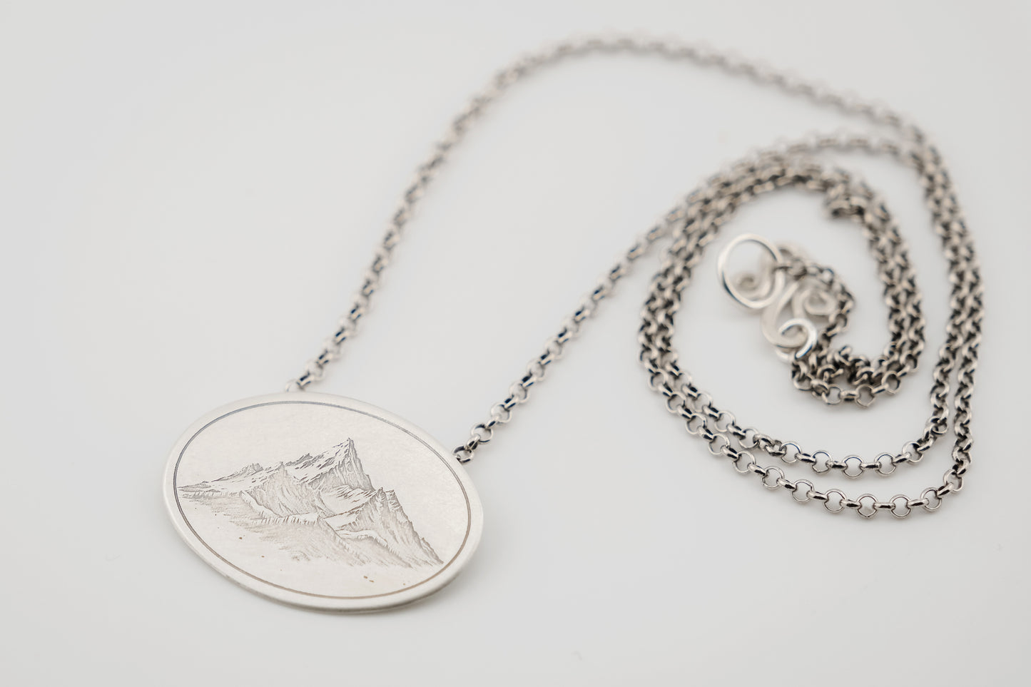 Necklace, Engraved "Mountain Peaks" Necklace with hidden bail