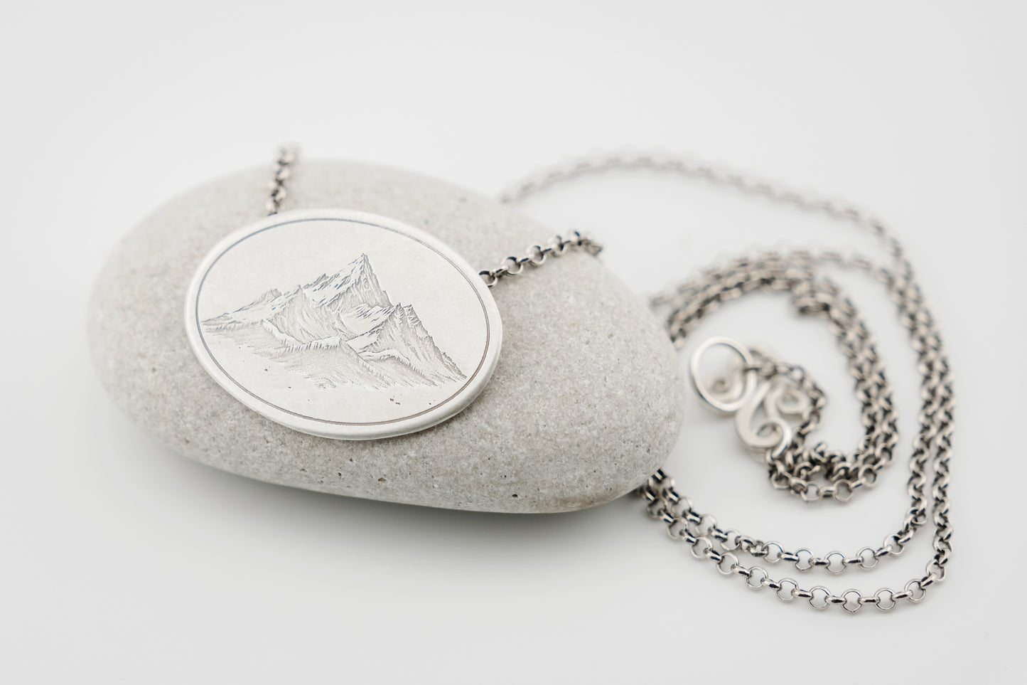 Necklace, Engraved "Mountain Peaks" Necklace with hidden bail