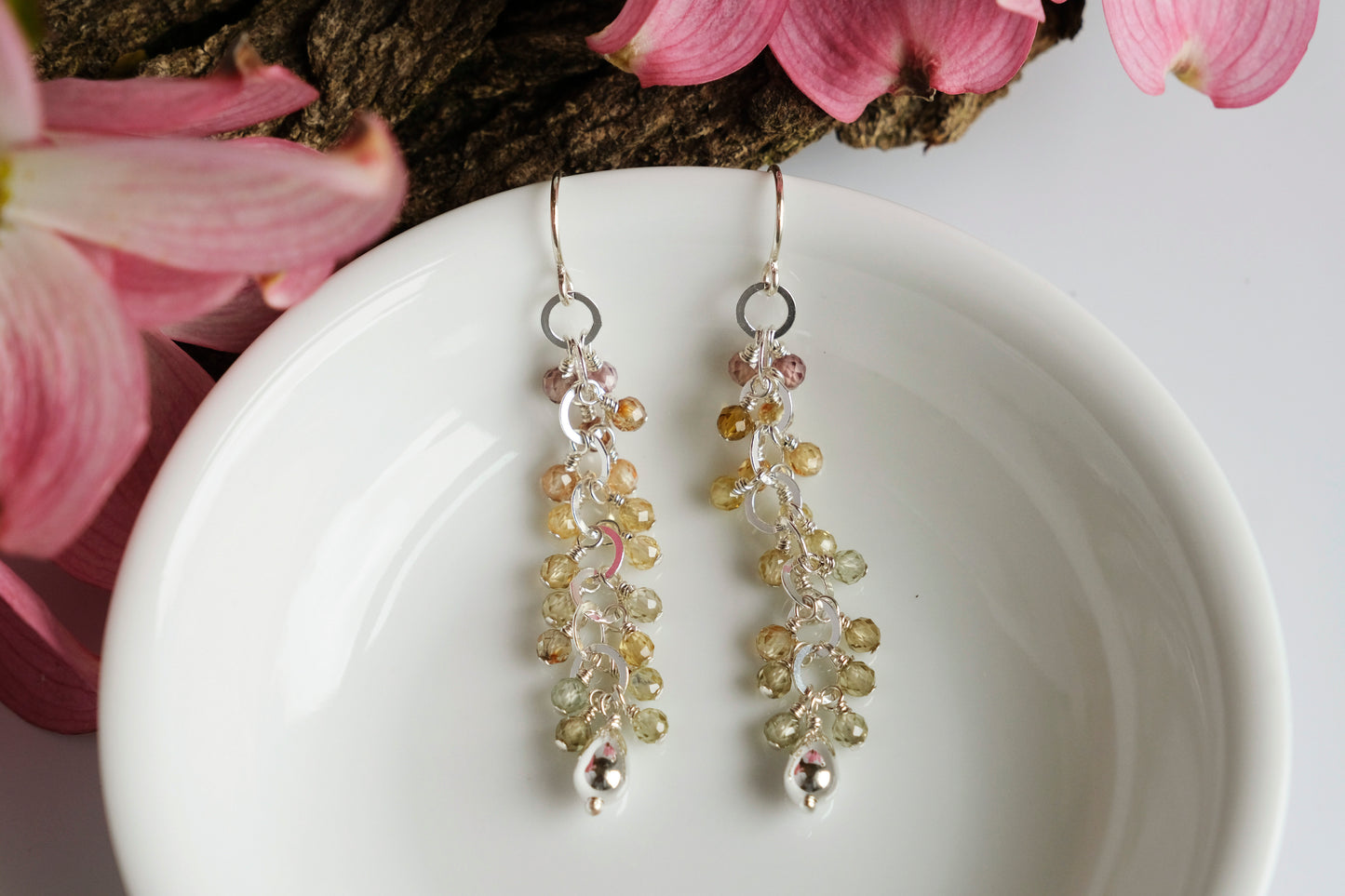 Earrings, Natural Zircon Waterfall Dangle Earrings