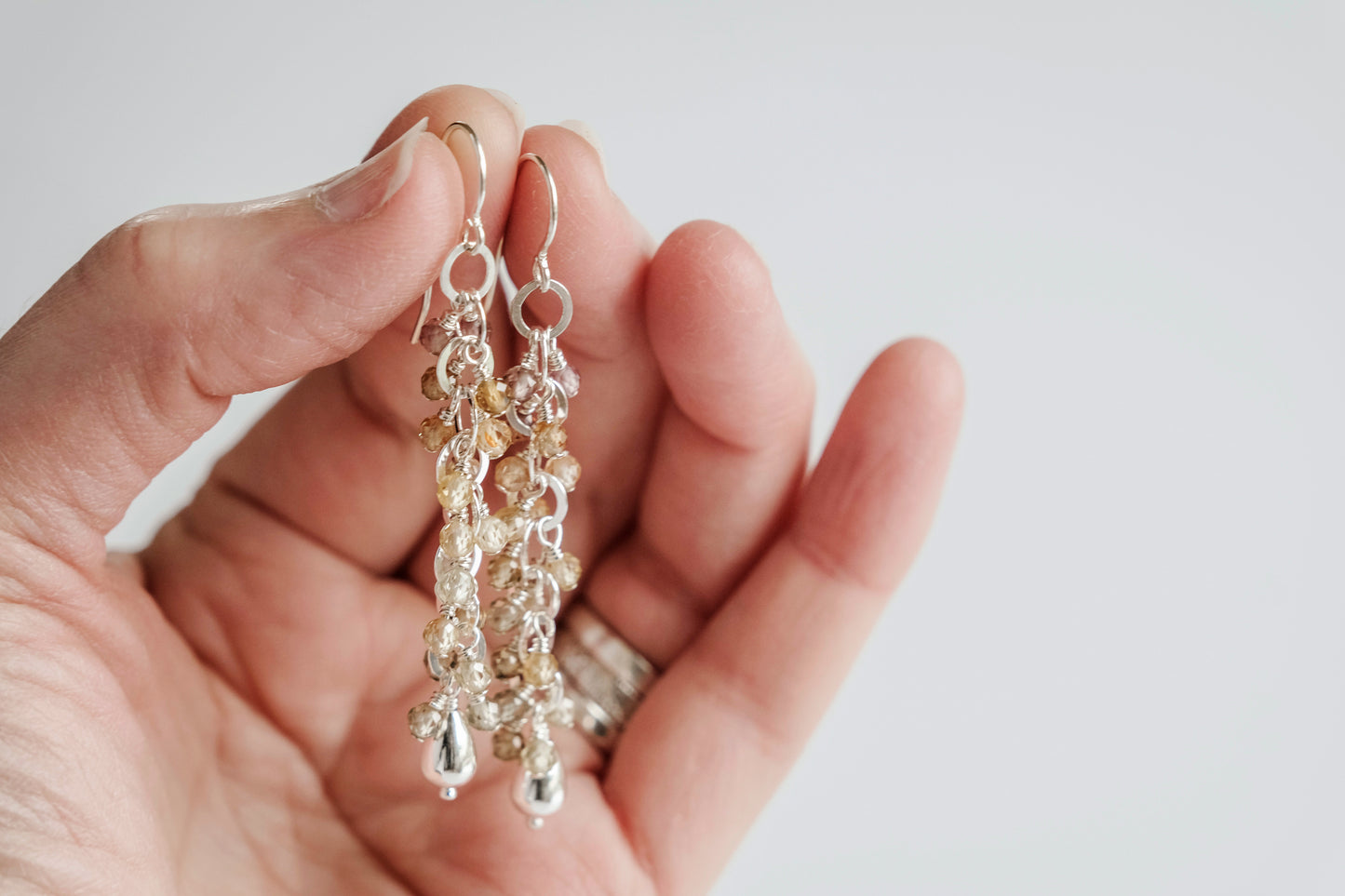 Earrings, Natural Zircon Waterfall Dangle Earrings
